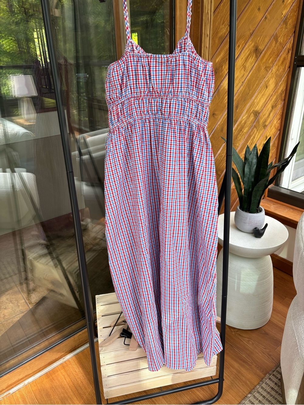 Universal Thread Red White & Blue Gingham Smocked Midi Dress - Picture 9 of 11